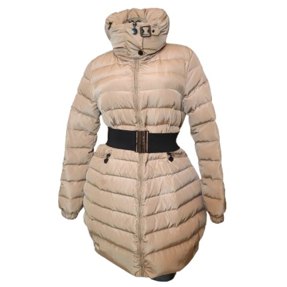 Moncler Women's Tan / Beige Belted Puffer Quilted Coat Jacket size 1 - Picture 1 of 16